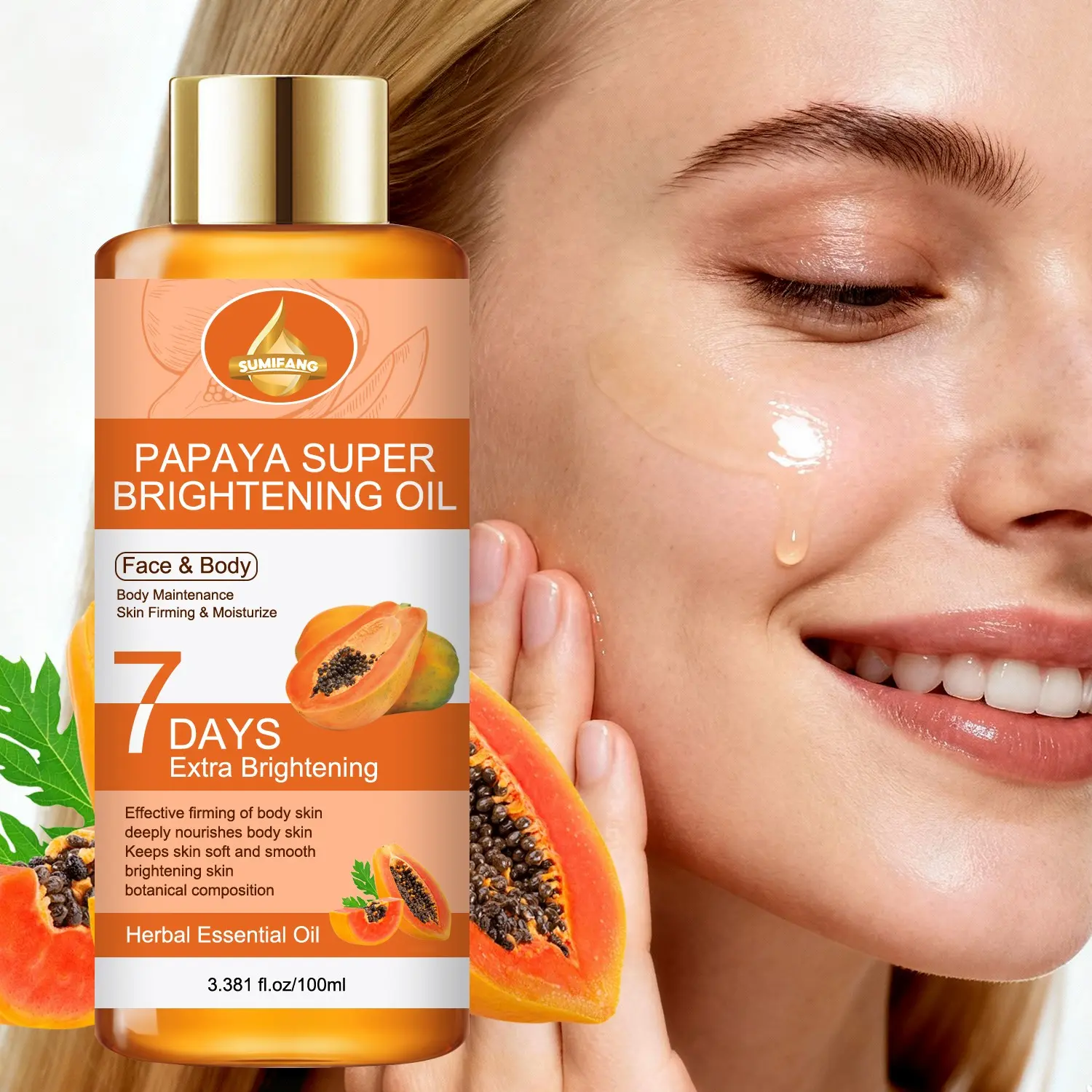 SUMIFANG Papaya Brightening Body Oil 100ml Moisturizing Body Oils Body Care – Retinol + Aloe Vera + Papaya Extract – Fades dullness and uneven skin tone, improves skin elasticity, lightweight and fast-absorbing formula
