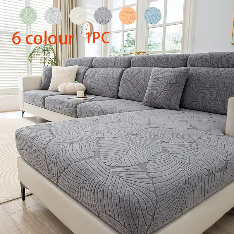 Elastic Sofa Cover with Leaf Jacquard, Removable & Washable Sectional Couch Protector, Pet Friendly Slipcover, Stretch Sofa Slipcover