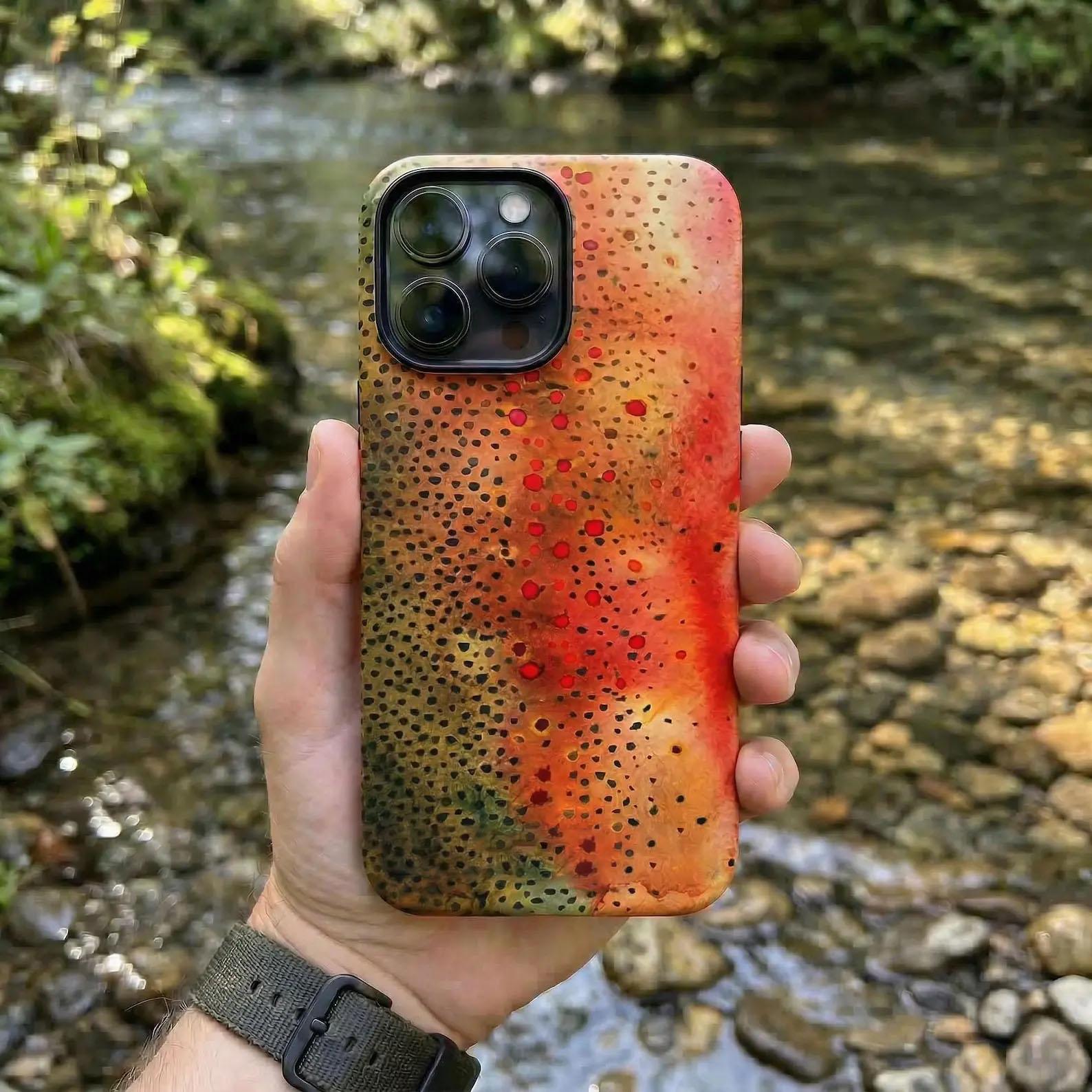 Fishing Hard Phone Case - Trout & Striped Bass Pattern with Pumpkin, Drink, Note11Pro Designs - Custom Fisherman Gift - For iPhone 17 Pro Max, Samsung & More Smartphone Handheld Devices - 2-Piece Protection Accessories