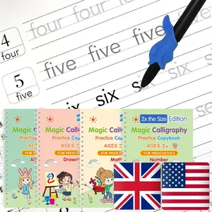 Magic Trace Trek Writing Practice for  - 4 English Grooved Workbooks,   Tracing Practice Book, Handwriting Without Tears, Disappearing Pen Refill (English Pack of 4, Large)
