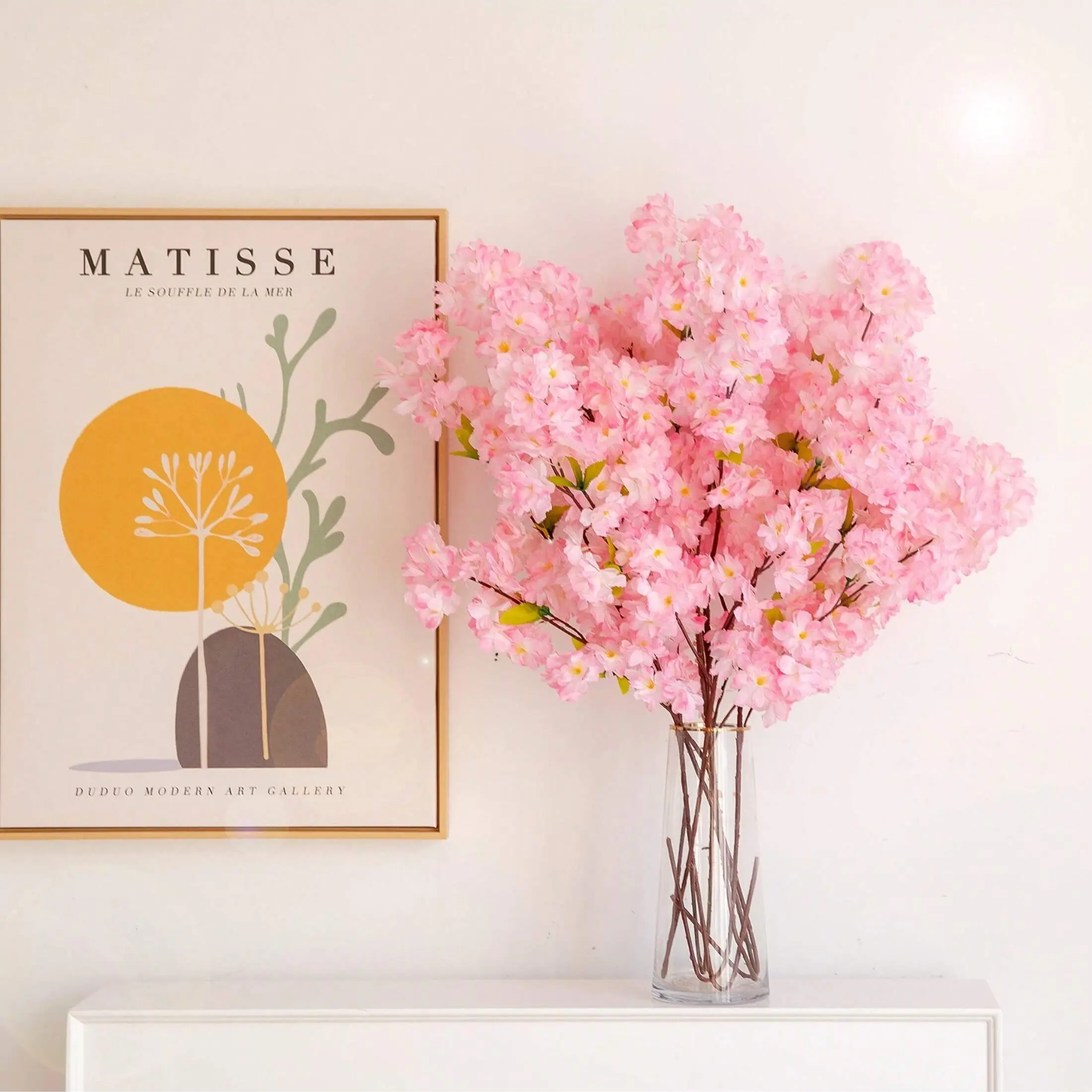 1PC, Elegant artificial cherry blossom branches, rose bouquet, pink flowers with green leaves, Faux Decorative Flower, perfect for wedding decoration, engagement ceremony, home decoration and party decoration.