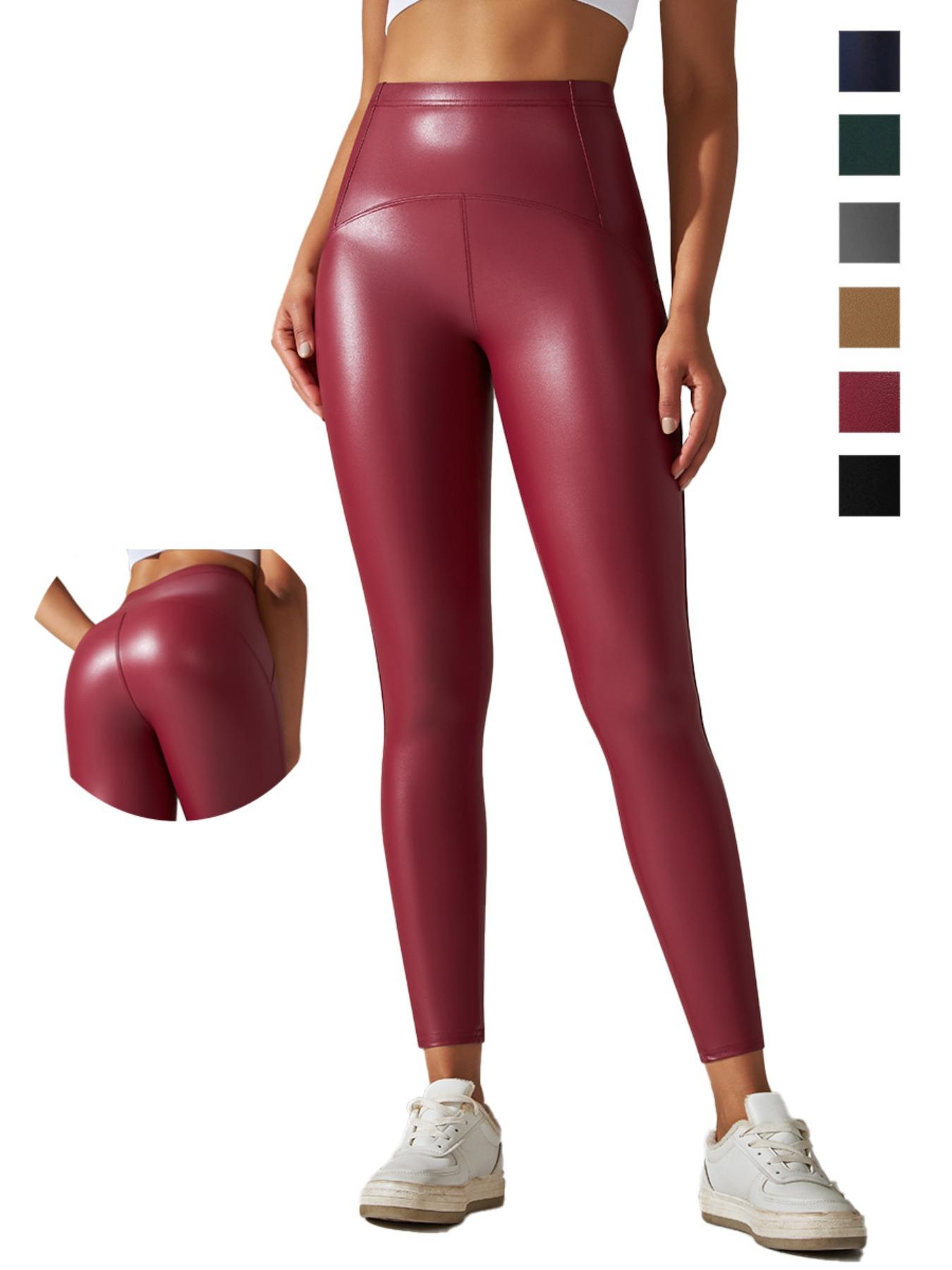 Women's Solid Color High Waist Pu Leather Leggings, Stretchy Workout Leggings, Casual Comfy Breathable Skinny Pants for Daily Wear, Ladies Bottoms for All Seasons