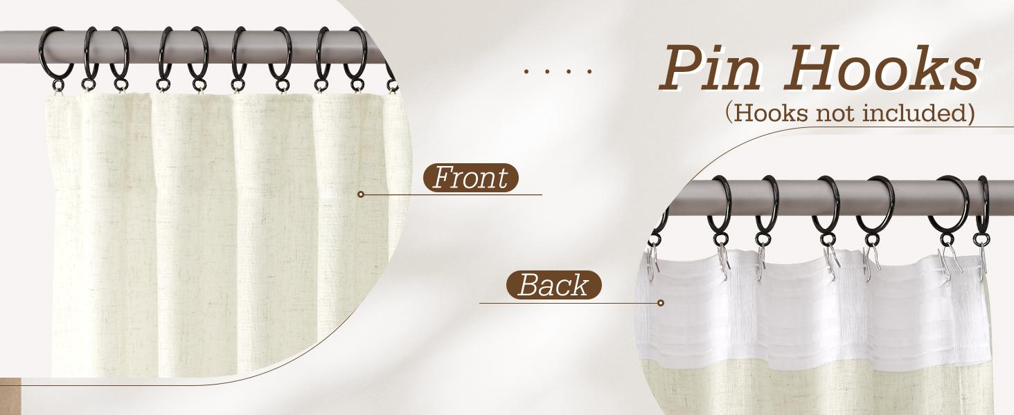 Warm Beige Linen Curtains 84 Inches Long Back Tab for Living Room 2 Panels Modern Farmhouse Set Hook Belt Linen Curtain Sheer Light Filtering Privacy Elegant Window Drapes for Dining Room 52x84