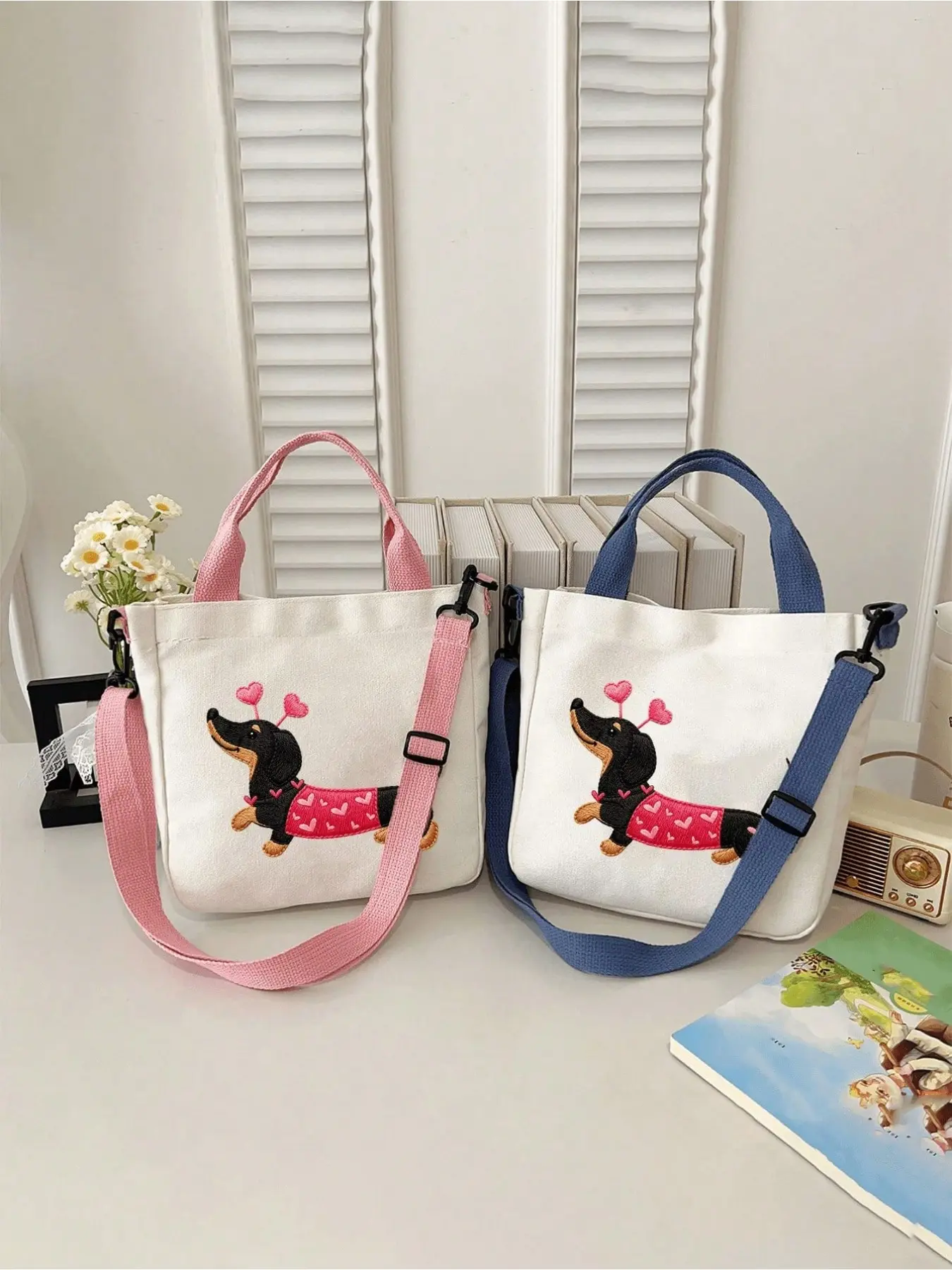 Dachshund pattern women's tote bag, large capacity multifunctional shoulder bag, lightweight and durable commuting shopping bag, portable everyday storage tote suitable for work, school, and travel