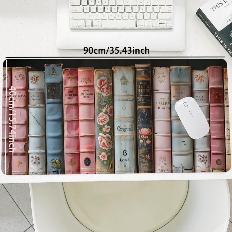 Vintage Books Pattern Mouse Pad, Large Non-Slip Rubber Base Stitched-Edge Desk Pad, Office Desk Accessory for Laptop & Desktop, Non-Slip Mousepad #TOP PICKS