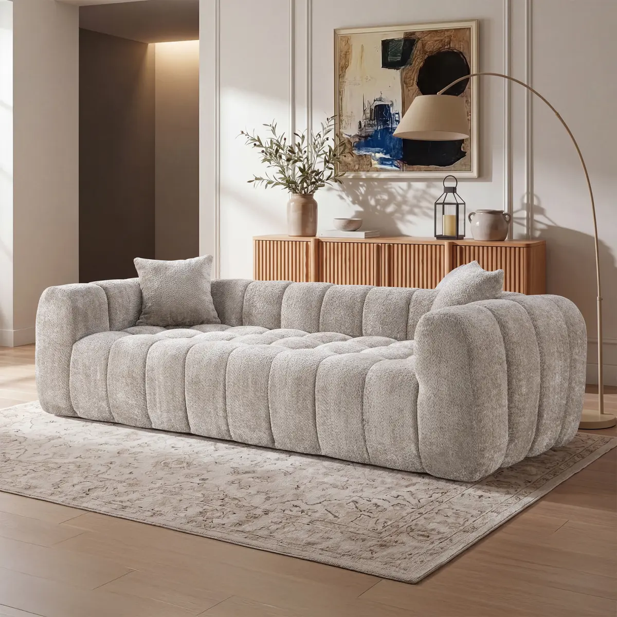 Marshmallow Cloud Compressed Sofa, 102.7" Oversized with Two Cushions, Modern Soft Boucle Sofa for Living Room