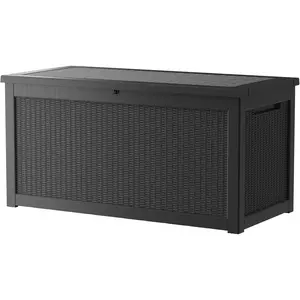 320 Gallon Lockable Resin Deck Box, Waterproof & UV-Resistant Outdoor Storage Box for Outdoor Cushion Storage, Garden Tools & Pool Accessories Storage, Black
