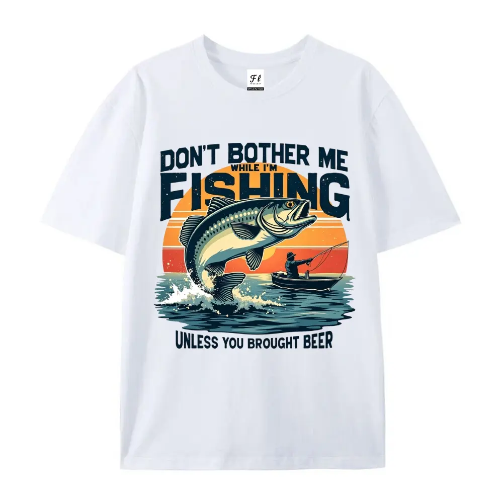 Men's Vintage Fishing Graphic Short-Sleeve T-Shirt - Thick Combed Cotton, Regular Fit Distressed Angler Tee with Embroidery, Classic Smooth Menswear Apparel for Boat, Office Use; Pair with Joggers, Cargo Bottoms