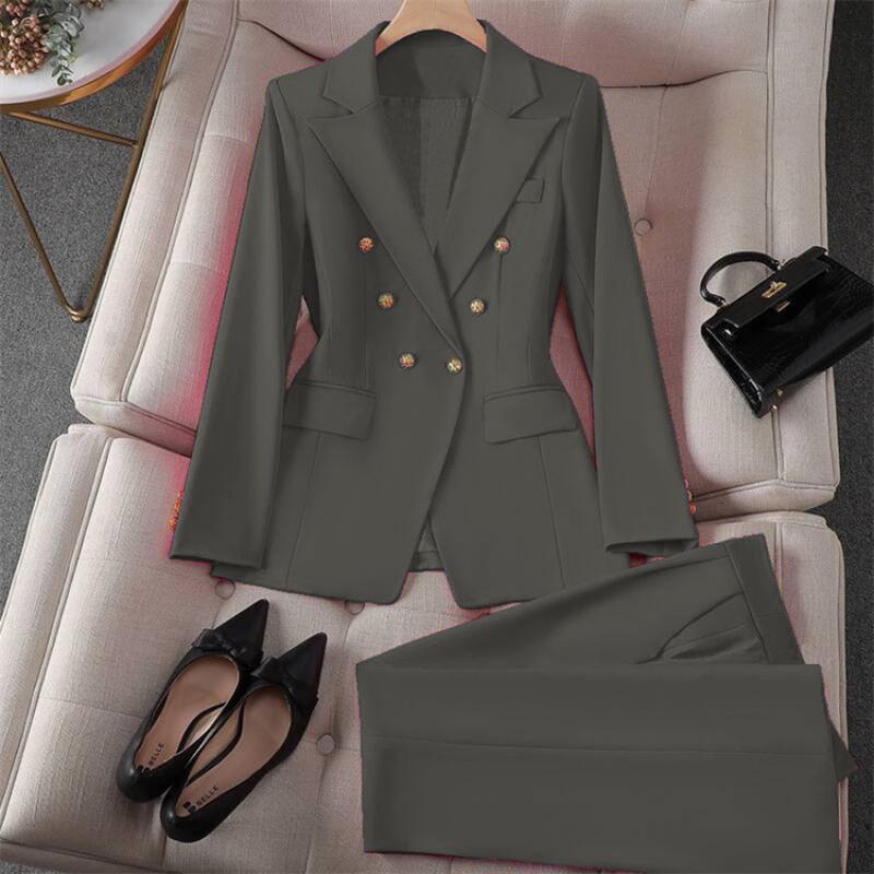 Vintage Blazer Slim Fit Fashion 2025 Women Korean Style Casual Design Sense Top and Trousers Set233