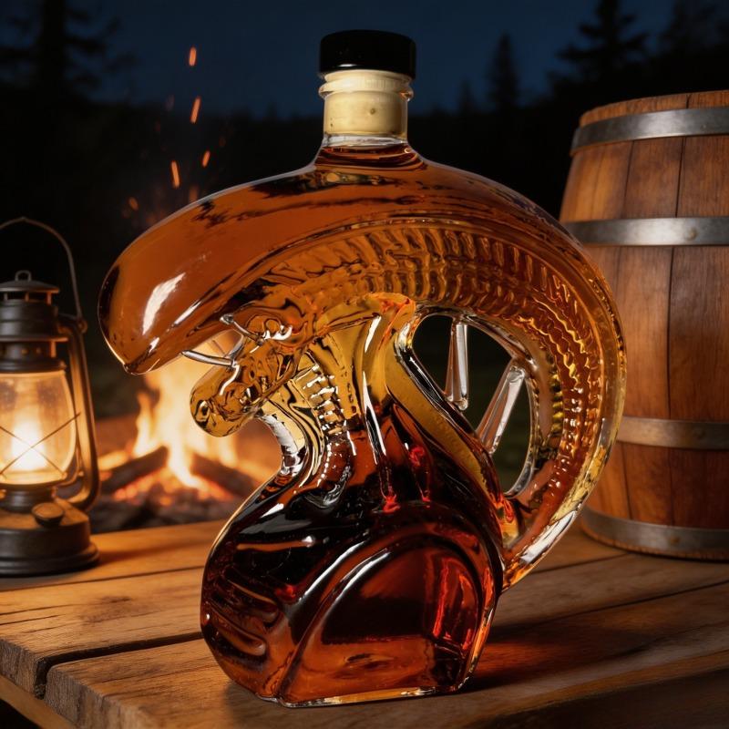 The Monster Decanter—an alien-themed glass decanter inspired by classic movie monsters. An exceptional collectible, it seamlessly combines the practical function of holding spirits with the decorative aesthetic of a creative display piece. (Glass)