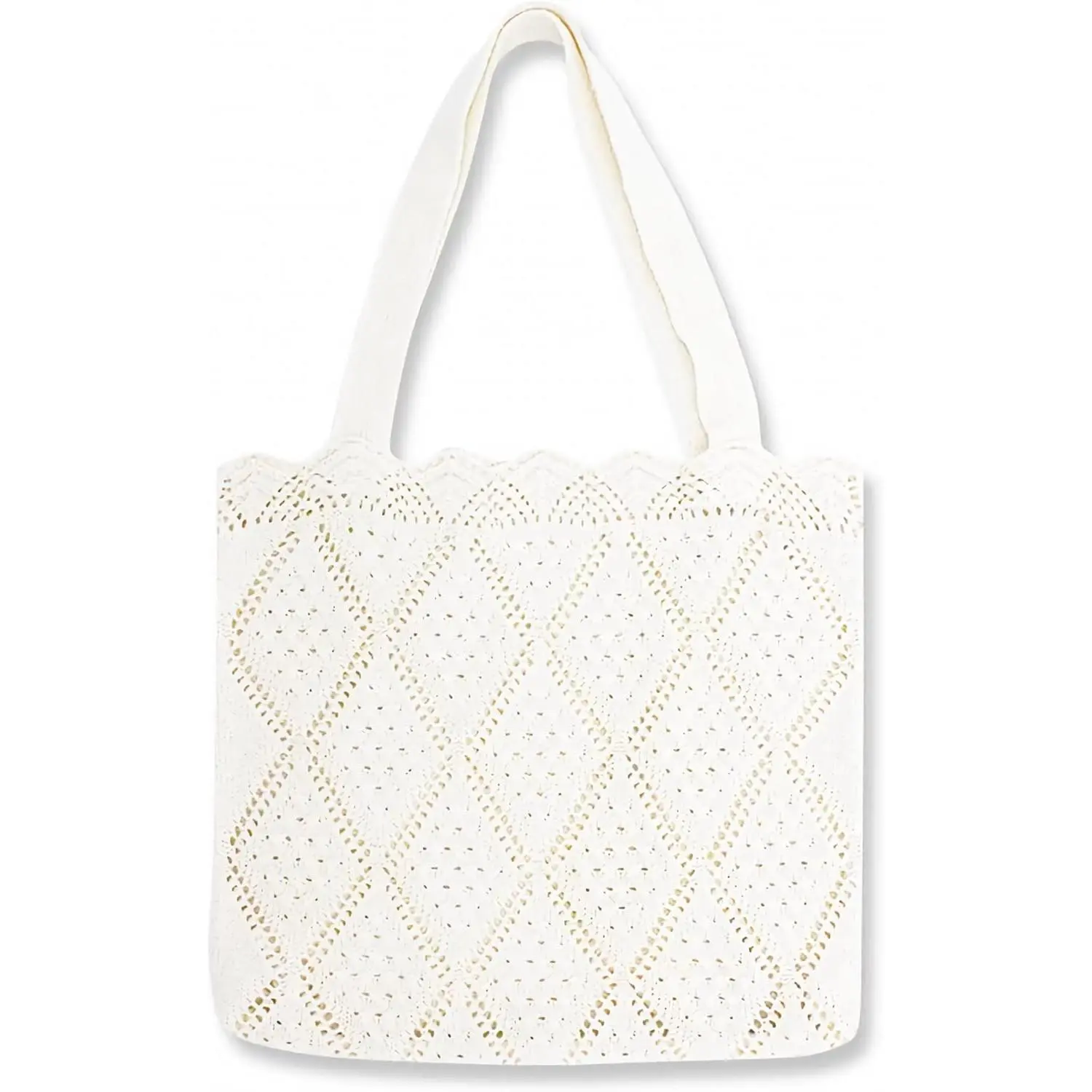 Crochet Tote Bag, Cream White Knitted  Bag with  , Boho Summer  Purse, Woven Beach Bag, Casual Shopping Handbag for Women