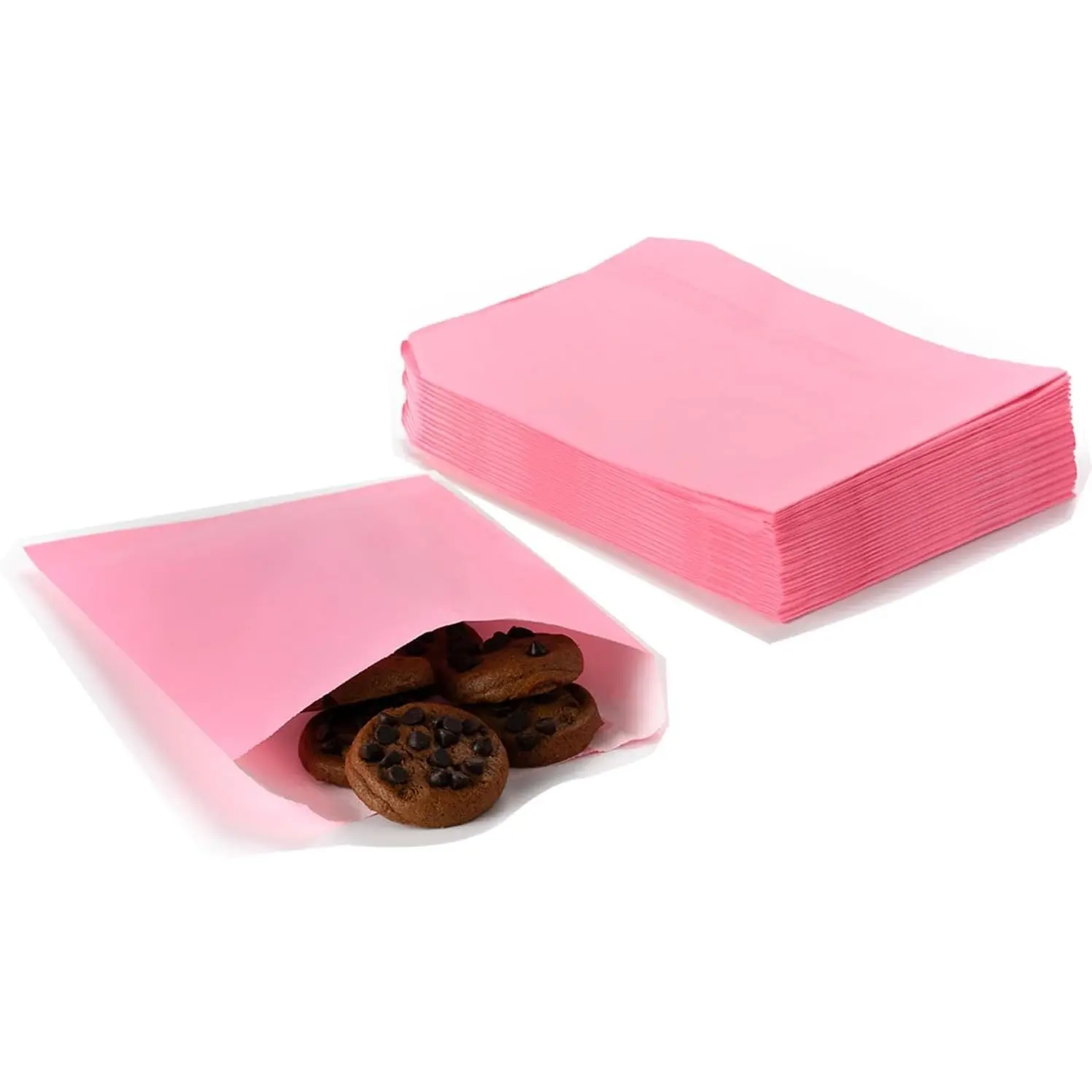 Paper Treat Bag Pink Cookie Bags 5.12 x 6.3-inch Paper Snack Wax Glassine Flat Bakery Sleeves for Candy Cookies Chocolate Pastries (100Pcs)