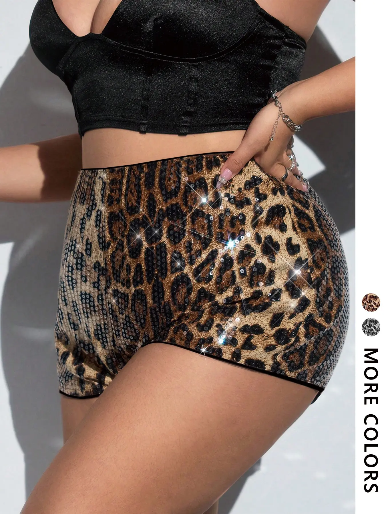 Vintage Leopard Print Sequin Shorts, Sexy V-Back Tight Fit Party, Bold Statement Piece for Nightlife & Events