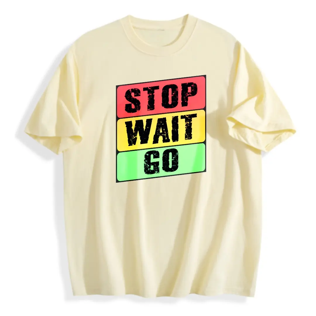 Men's 100% Cotton Short-Sleeve Round Neck Breathable Oversized T-Shirt - Casual Streetwear, Traffic Light Stop Wait Go Graphic Print, Menswear Day Top (S-5XL) - Gift for Boyfriend Husband, Shortsleeve, Soft
