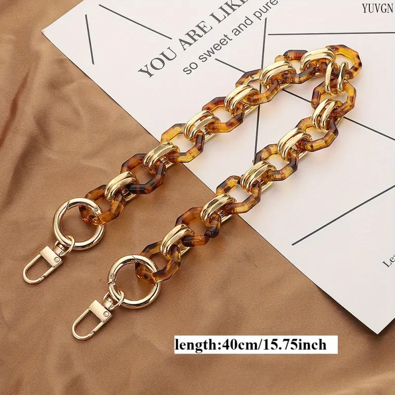 Acrylic Tortoiseshell Pattern Bag Chain Strap, Two-Tone Resin Metal Thick Oval Link Replacement Handbag Strap With Spring Clasps, Universal Purse Shoulder Chain Accessory tiktokshopbacktoschool