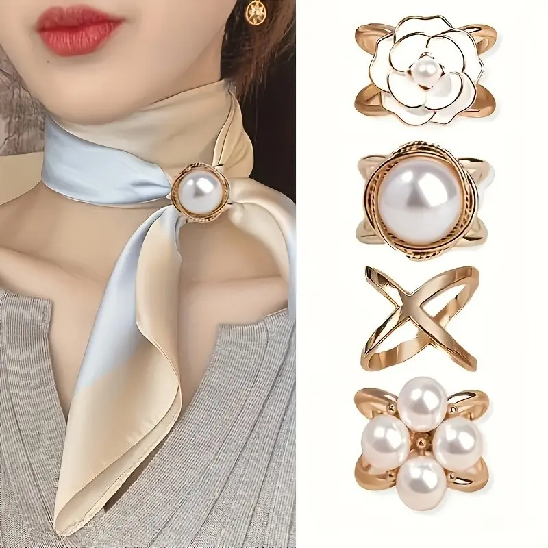 4pcs Korean Style Camellia Scarf Clips Simple Versatile T Shirt Corner Waist Belt Knot Clips Shawl Decoration Clips