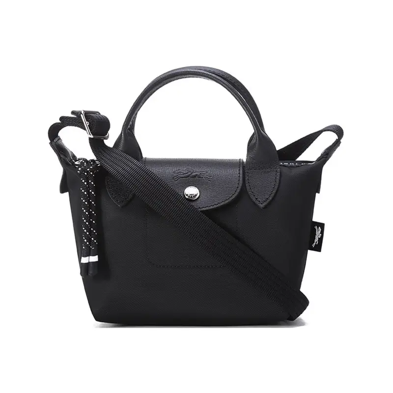 Longchamp Le Pliage Energy 17 Foldable Zip Top Nylon and Canvas Shoulder Crossbody Handbag for Women, Mini, Black