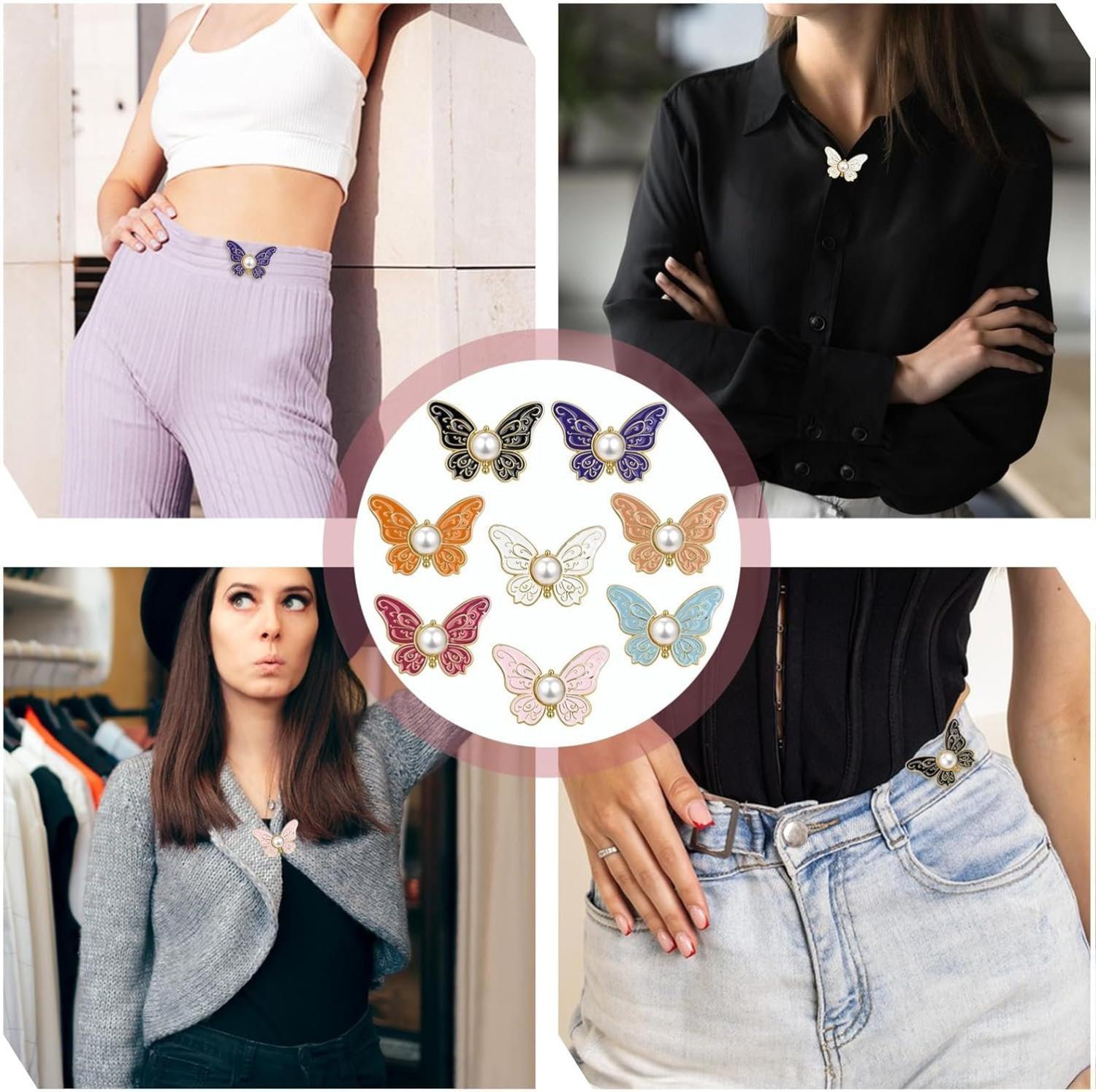 (Random Default )Waist Clip, Pant Waist Tightener, Retro Butterfly Pants Waists Tightener, Adjustable Jeans Button Pin Pant Clips, Detachable Pants Tighteners, Reusable Jean Buttons for Women Loose Jeans