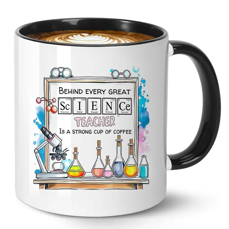 Funny Science Teacher Coffee Mug – "Behind Every Great Science Teacher Is a Strong Cup of Coffee" 11oz Ceramic Cup, Ceramic Mugs, Novelty Appreciation Gift for Women Men Teachers, Perfect for Christmas, Teacher's Day, Back to School