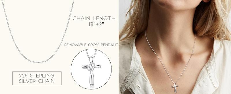 FUNRUN 925 Sterling Silver Cross Necklace for Women with 1MM Box Chain 18 Inches Iron Cross Necklace Daily Clothing Decor,Trendy All-match&