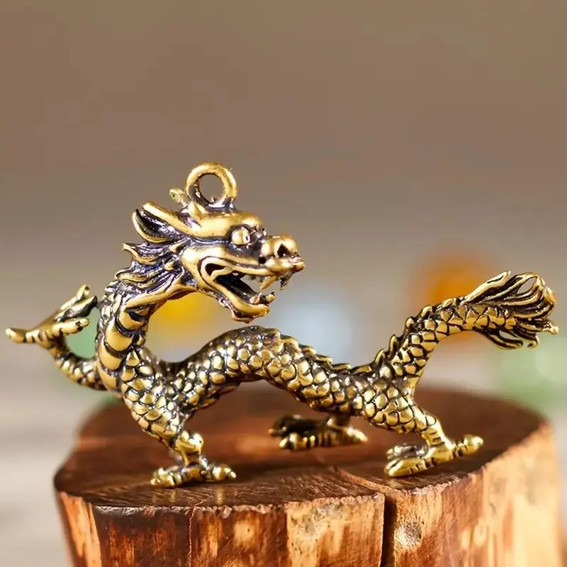 Chinese Dragon Statue Bronze Sculpture, Antique Copper Mythical Animal Miniature Home Decor, Collectible Art Craft, 1 Piece