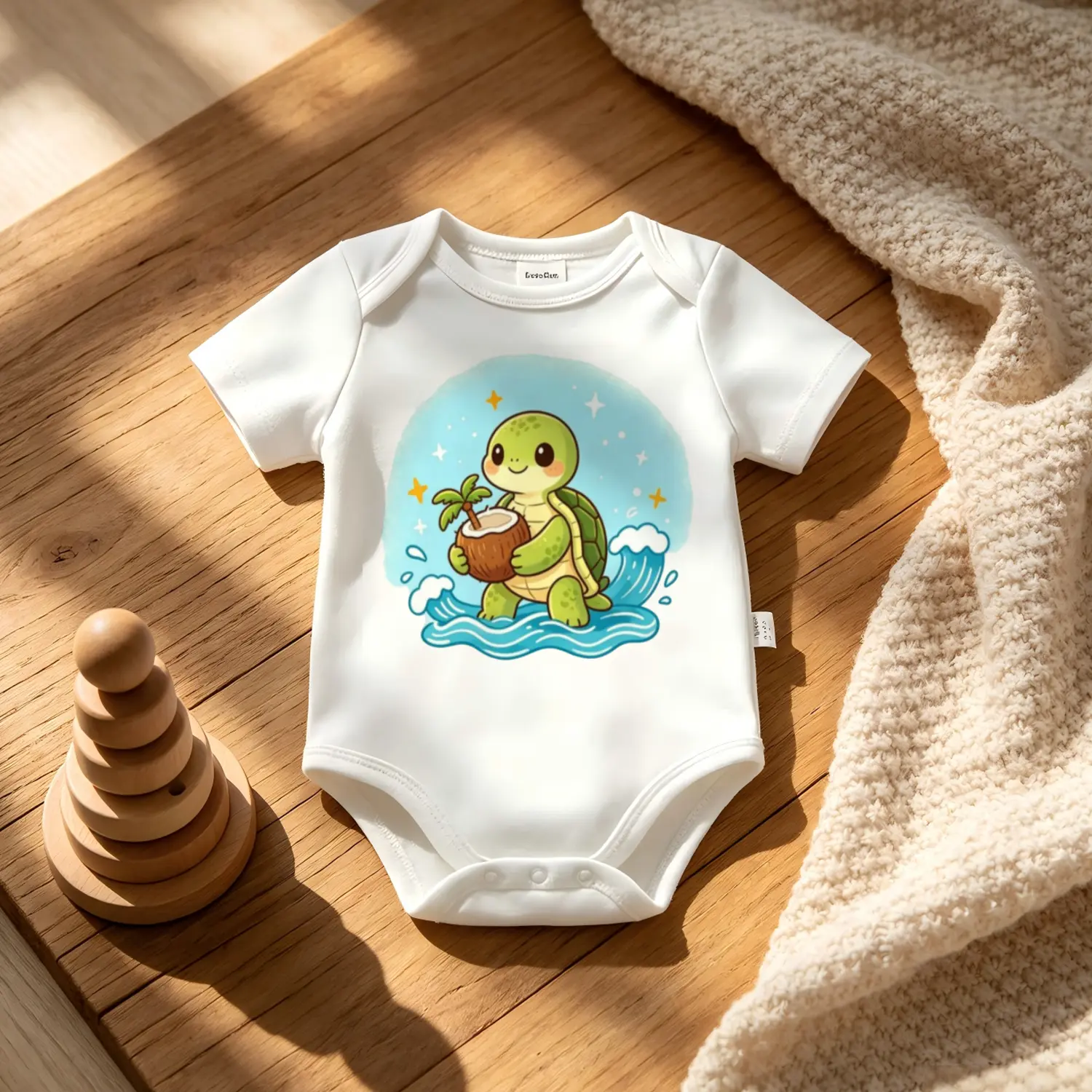 Cute Sea Turtle Tropical Print Baby Onesie, Soft Cotton Short Sleeve Bodysuit for Newborn Essentials, Unisex Summer Baby Shower Gift