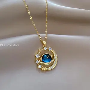 Light Luxury Titanium Steel Star Series Necklace for Women Gold Color Planet Moon Astronaut Pendant Necklaces Jewelry Gifts