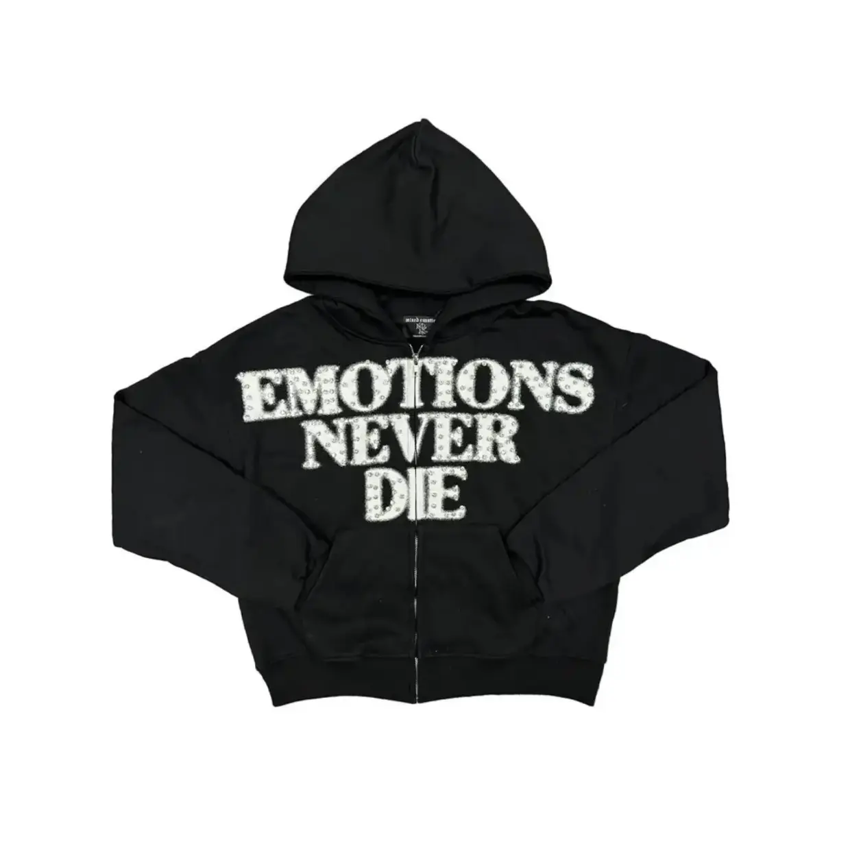 MIXED EMOTION Black Rhinestone Zip Up Hoodie Darkwave Post Punk Vibe Y2K Gothic Heavyweight Cotton Oversized Drop Shoulder Jacket for Men Women, Casual Midnight Livehouse Outfit