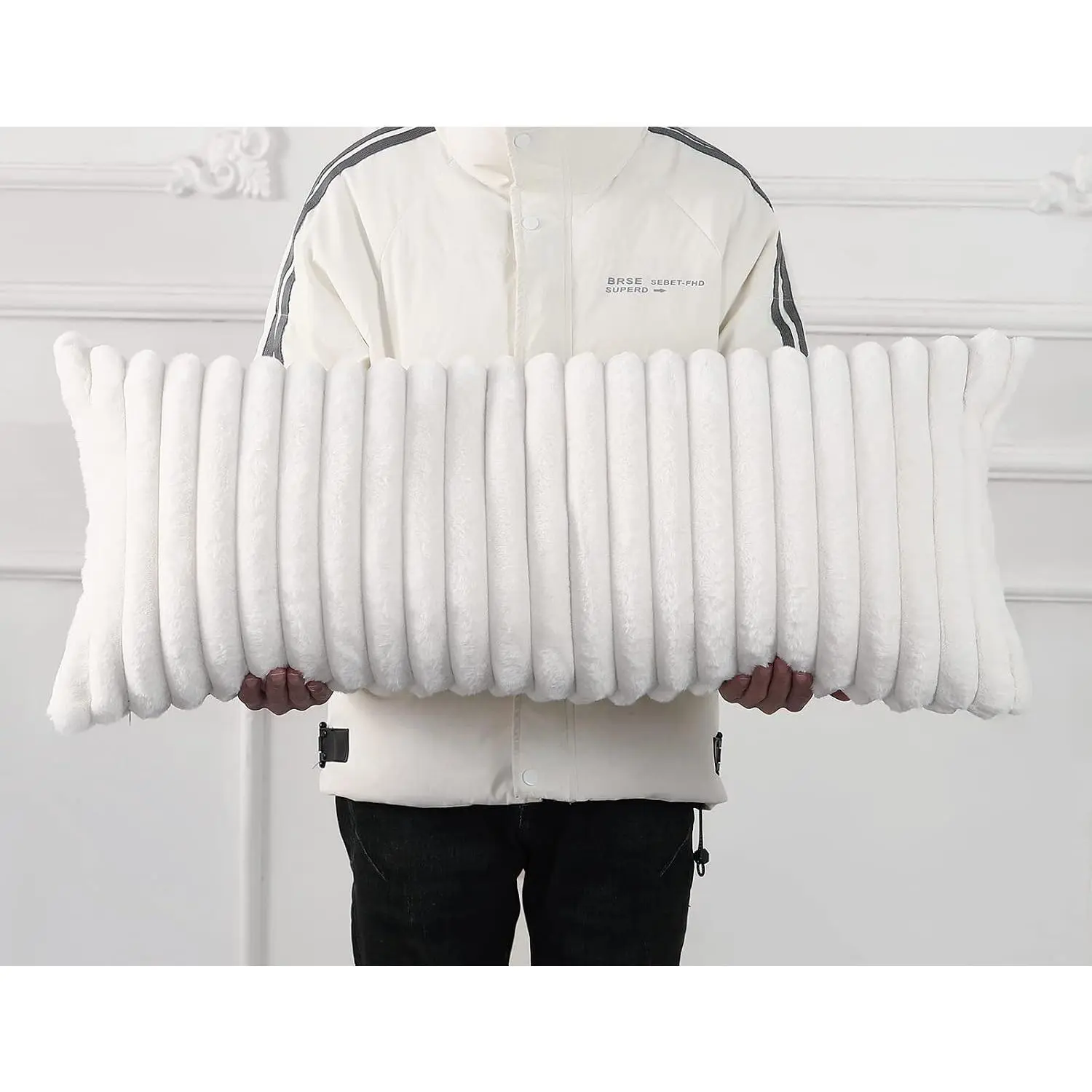 Faux Fur Decorative Lumbar Throw Pillow Covers 14 x 36,Plush Long Lumbar Pillow Covers Pillow Case Cushion Case for Bed Sofa Farmhouse Livingroom,White