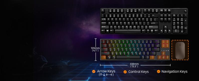 LTC NB681 Nimbleback Wired 65% Mechanical Keyboard, RGB Backlit Ultra-Compact 68 Keys Gaming Keyboard with Hot-Swappable Switch and Stand-Alone Arrow/Control Keys (Hot Swappable Red Switch, Black)