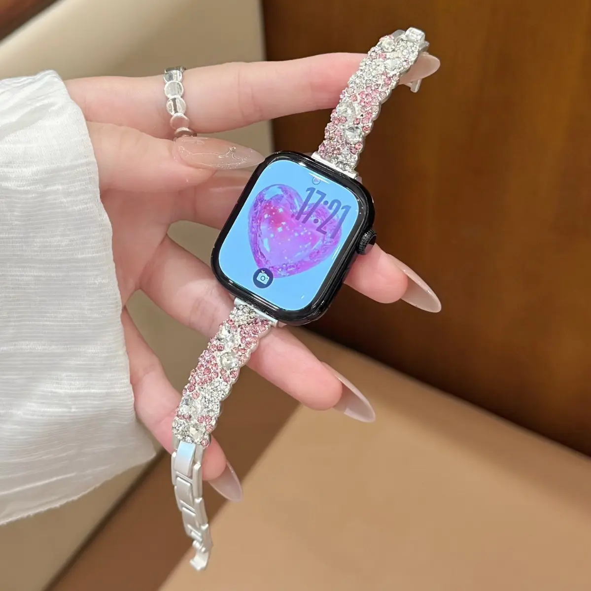 Women's Multi-Color Full Rhinestone Bling Metal Watch Band - Bag Strap with Metal Chains, Adjustable Fit, Dressy Look, Secure Clasp, Luxury Glitter Slider Bracelet for Female Wear Dressy Accessory, Slim Profile