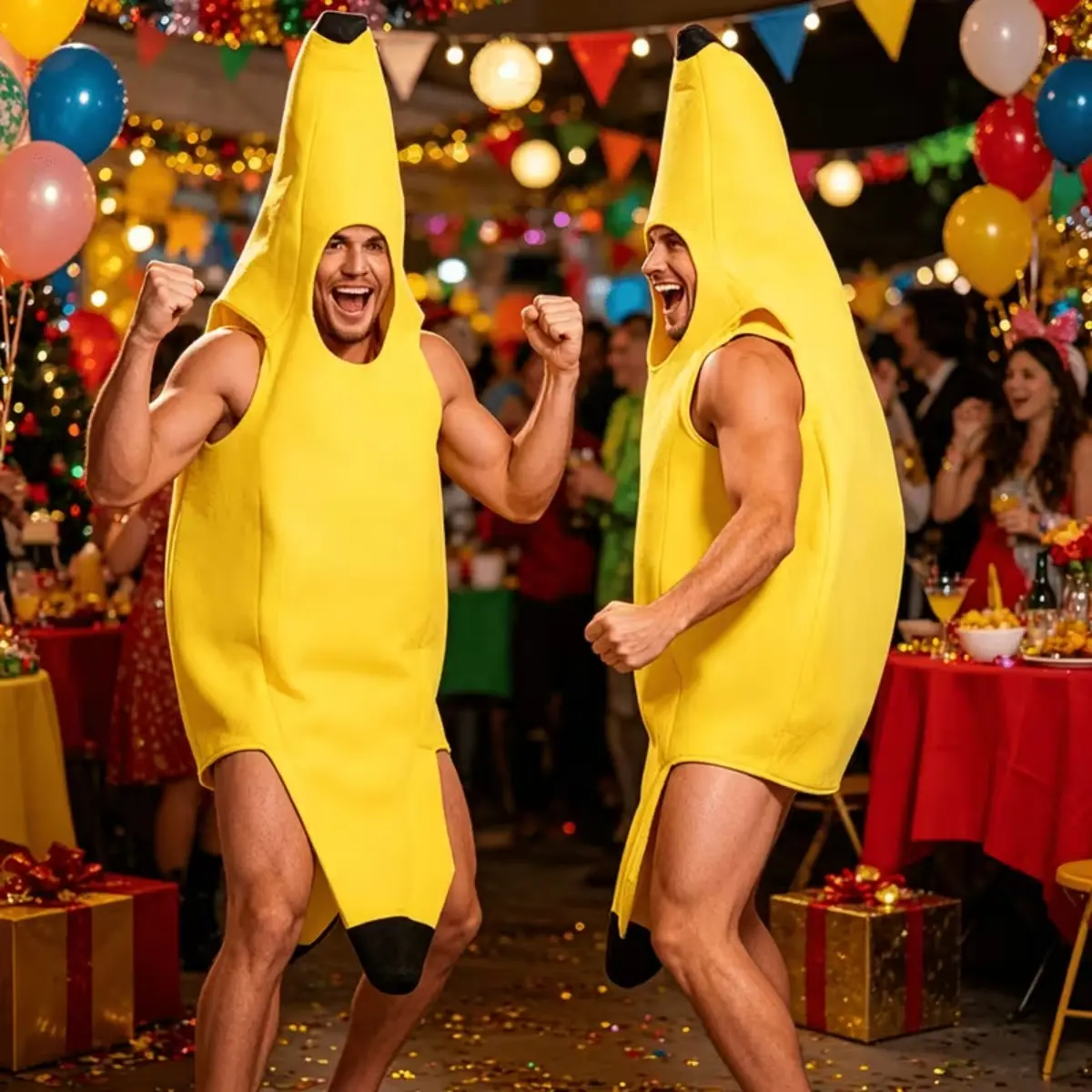 Banana Costume Adult Kid Funny Halloween Costume, Yellow Fruit Food Costume Banana Suit for Men Women, Pull-On Banana Outfit for Parties, Cosplay, Carnival and Group Dress Up