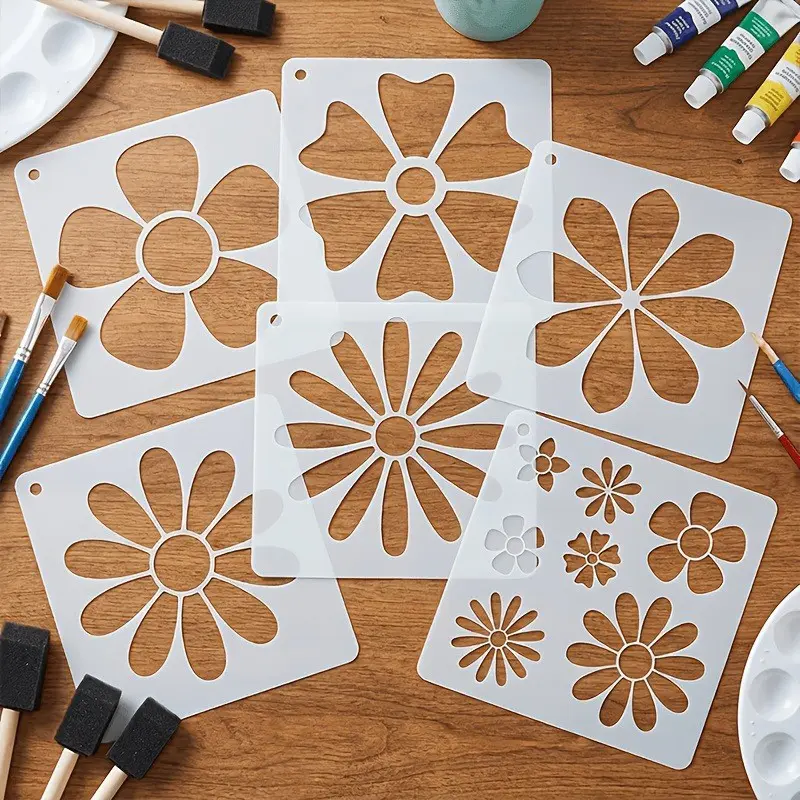 6 Daisy and Sunflower Templates, 5.0 Inch Plastic Flower Stencils, Wall Art, Home Decor, Scrapbooking, Fabric, Glass, Craft Projects