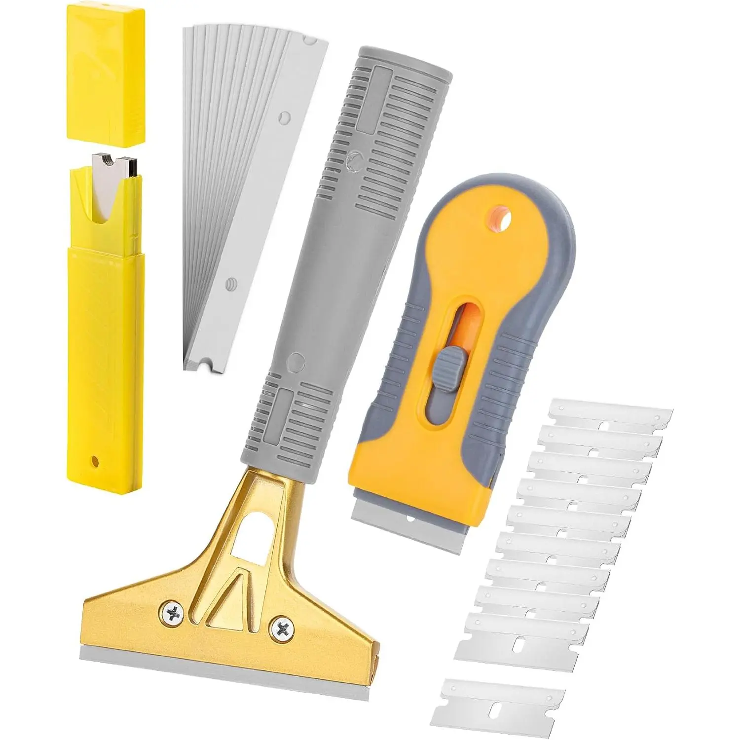 2-Pack Razor Scraper Set, 1.5" & 4" Sizes with 20 Extra Carbon Steel Blades, Multi-Use Home Improvement Paint Supplies Tool for Window Cleaning, Extra Blades