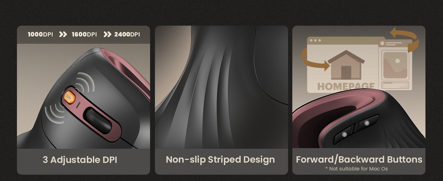 Ergonomic Mouse, EM11 NL Bluetooth Rechargeable Wireless Vertical Mouse, 3 Multi-Device Connectivity for Computer/PC/Laptop, 2.4GHz USB-A Optical Mice for Windows, Mac OS, Wine Red