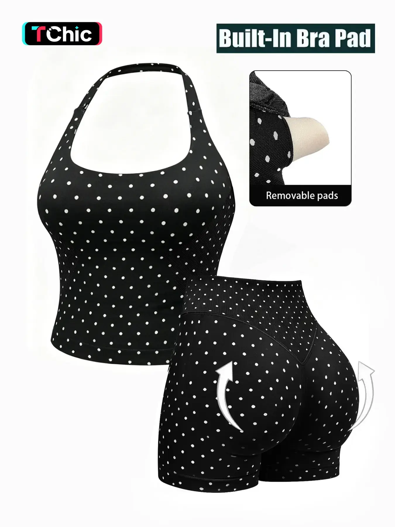 New Dot Print Women's Halter Sports Yoga Set, Plain Neck Tank Top with Shorts, Breathable Quick Dry Fitness Wear, 2-Piece Outdoor Running Yoga Set, Running Outfits, Activewear Fitness Outfit, Breathable Sportswear
