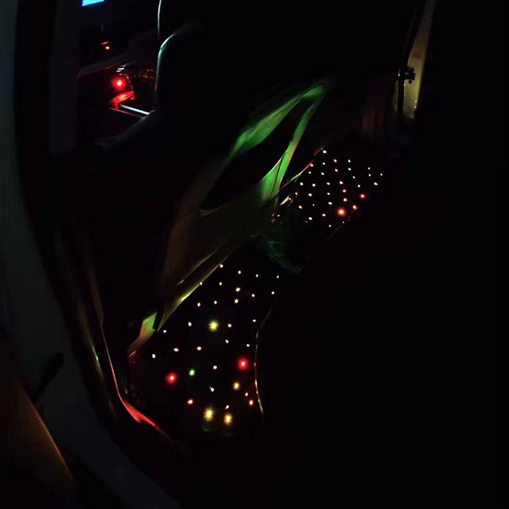 Starlight LED Fiber Optic Car Floor Mats, Music Sync APP & Remote Controlled RGB Glow-Edge 4PC Universal Set with Exclusive Glow-Edge Technology and 16 Million Color Options, Waterproof & Washable, Automotive Decoration Atmosphere Light