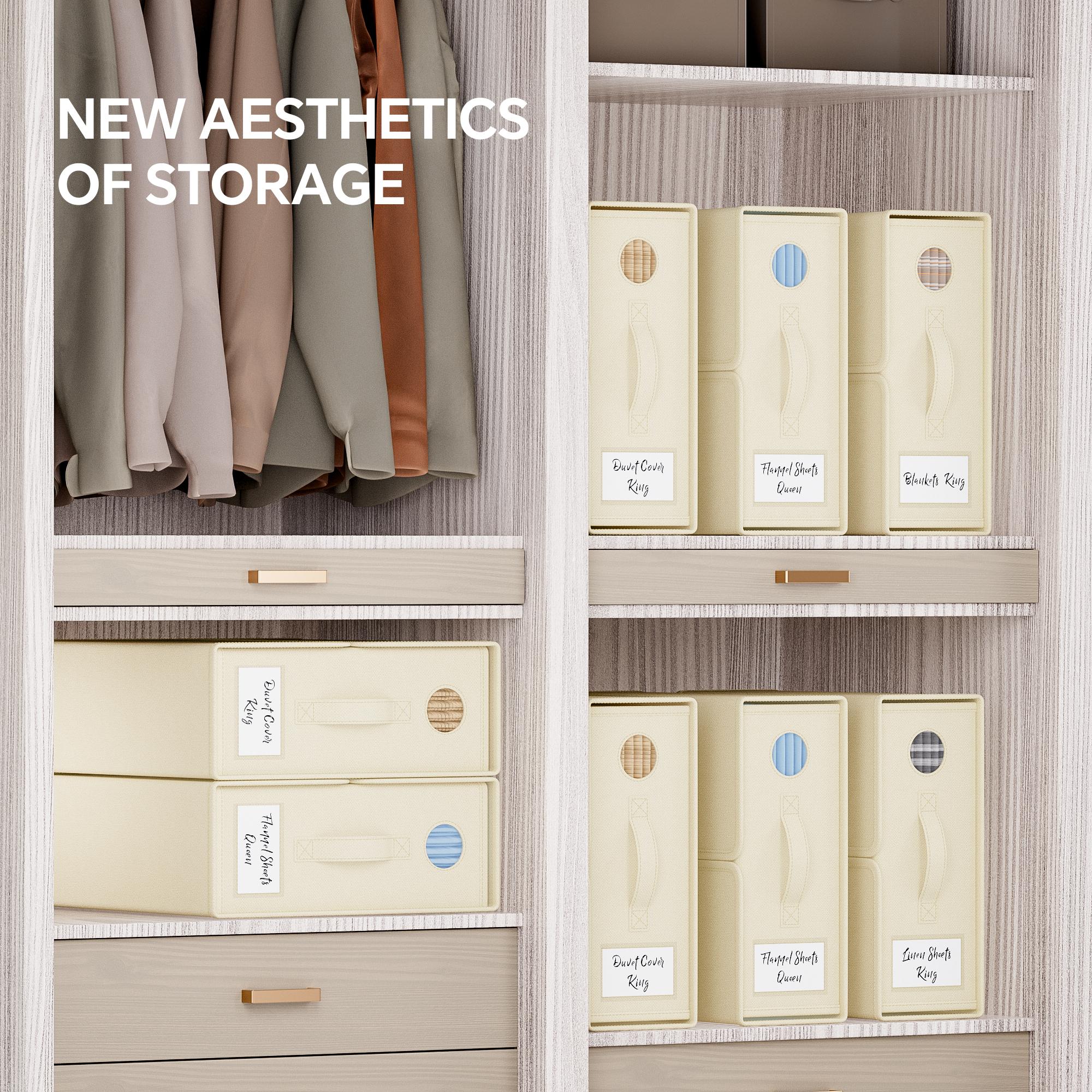 [Mega Deals]TRZZ Foldable Bedding Organizer, Fabric Storage Bins for Bed Sheets, Duvet Covers and Pillowcases, Closet Organizer, Storage Container Boxes for Blankets, Clothes (4/8 pack(Queen or King), color option Beige Grey or Black