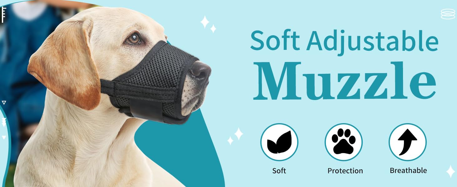 Dog Muzzle,Soft Nylon Muzzle Anti Biting Barking Chewing,Air Mesh Breathable Drinkable Adjustable Loop Pets Muzzle for Small Medium Large Dogs 4 Colors 4 Sizes (Black, L) PET MUZZLE pet muzzle