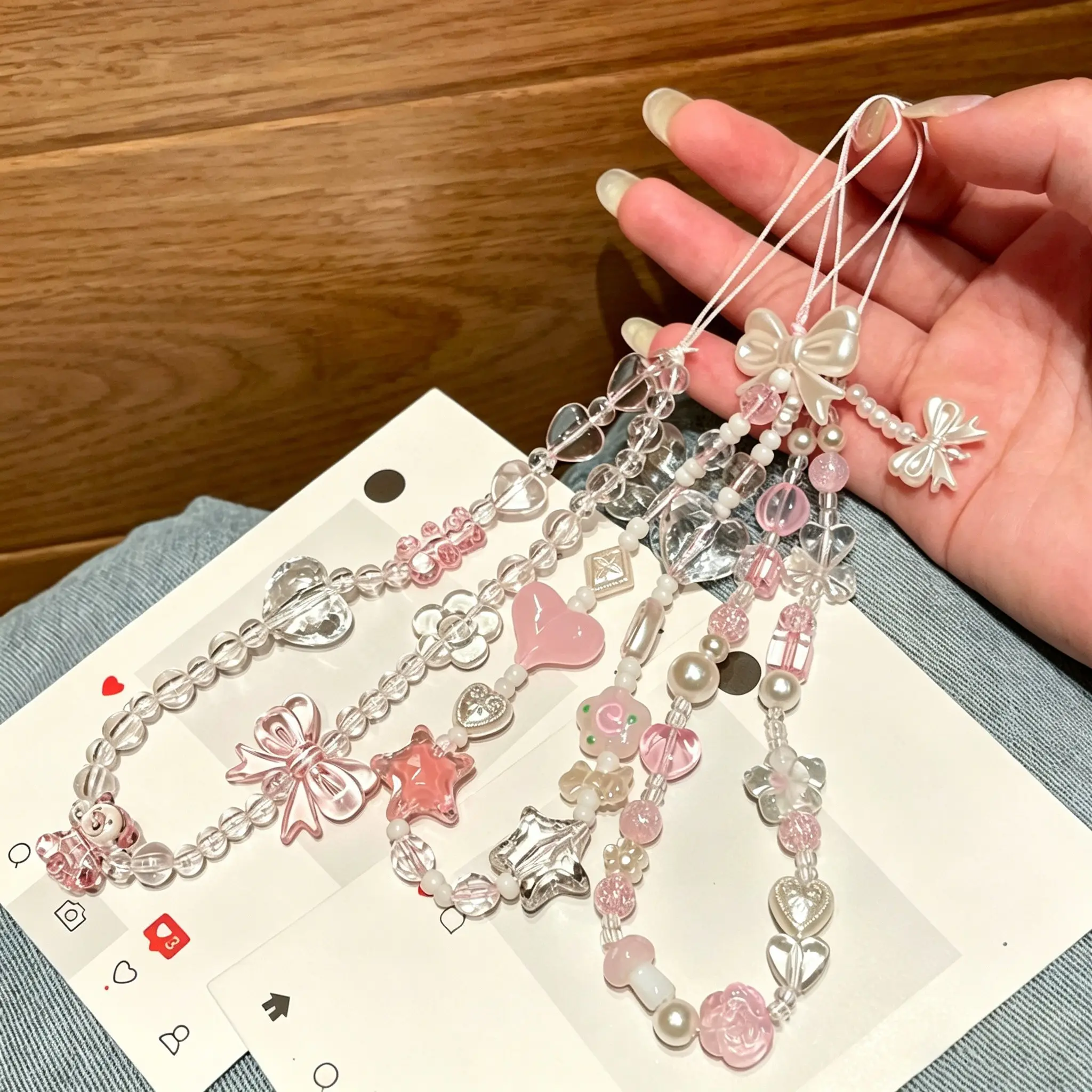 3 Pcs / 1 Set Cute Butterfly Beaded Phone Strap, Bow Phone Charm, Cell Phone Charms, Y2K Style Phone Lanyard, Fashionable Phone Accessory, Phone Decoration for Women and Girls