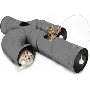 Cat Tunnel Large 12 inch Diameter Sturdy Oxford Fabric Cat Tunnel Toy, Cactus Shape Collapsible Cat Tunnels for Indoor Cats,Interactive Peek Hole Pet Tunnel Tube with Cat Wand Toy