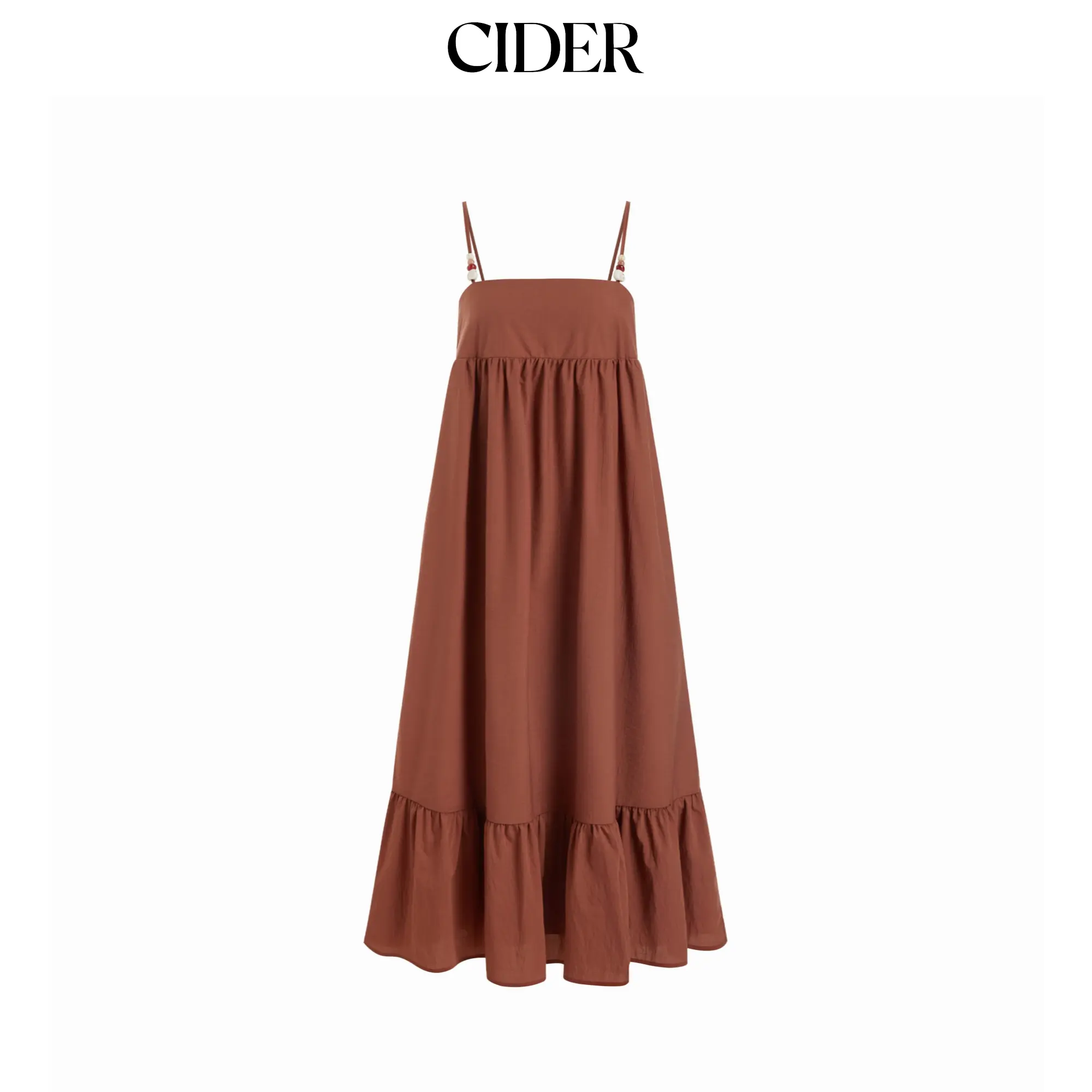Cider Oversized Ruched Beaded Strap Detail Milkmaid Maxi Dress