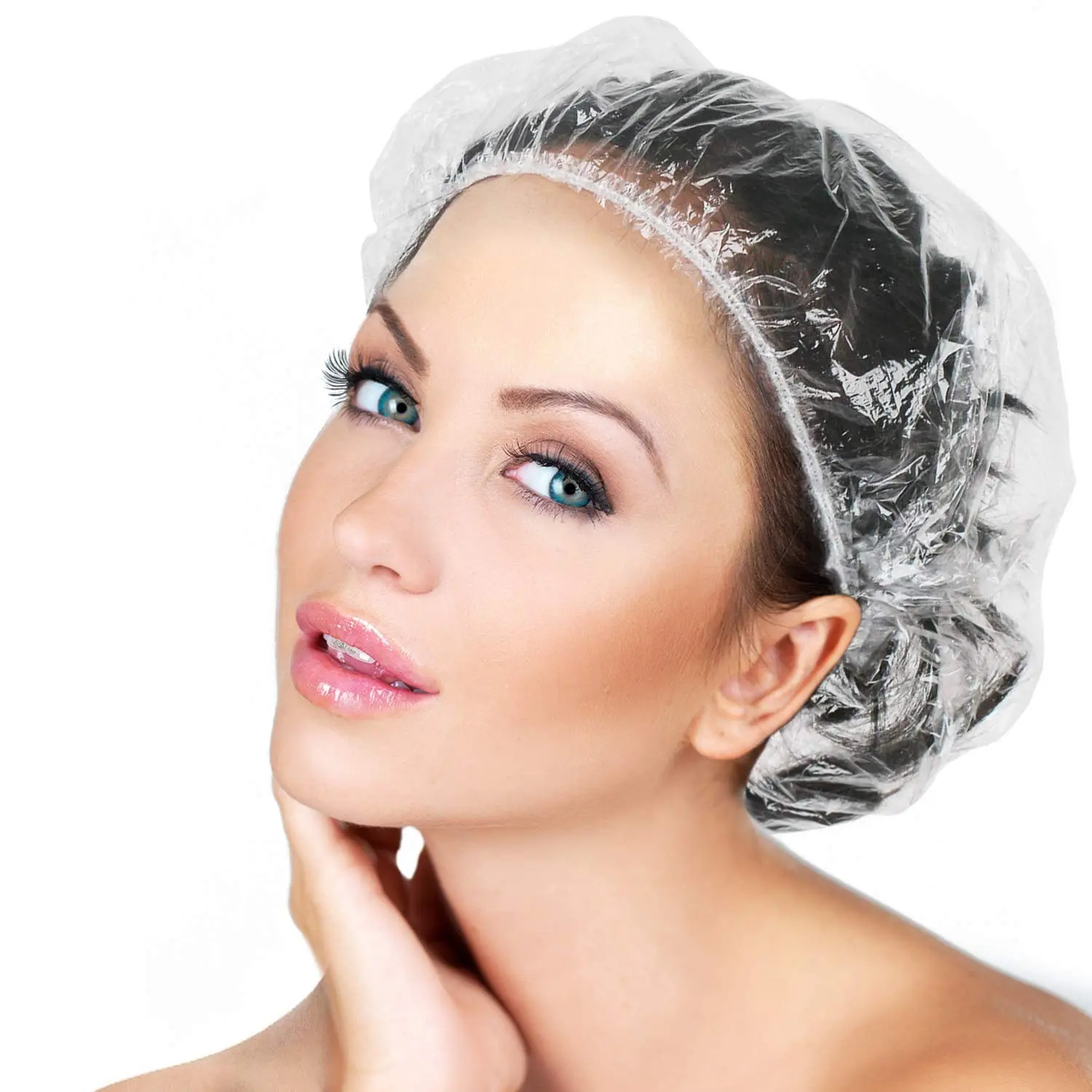 Disposable Waterproof Shower Caps, Elastic Clear Plastic Hair Caps One Size Fits All for Shower, Salon, Spa, Makeup, Facial Care, Hair Dye