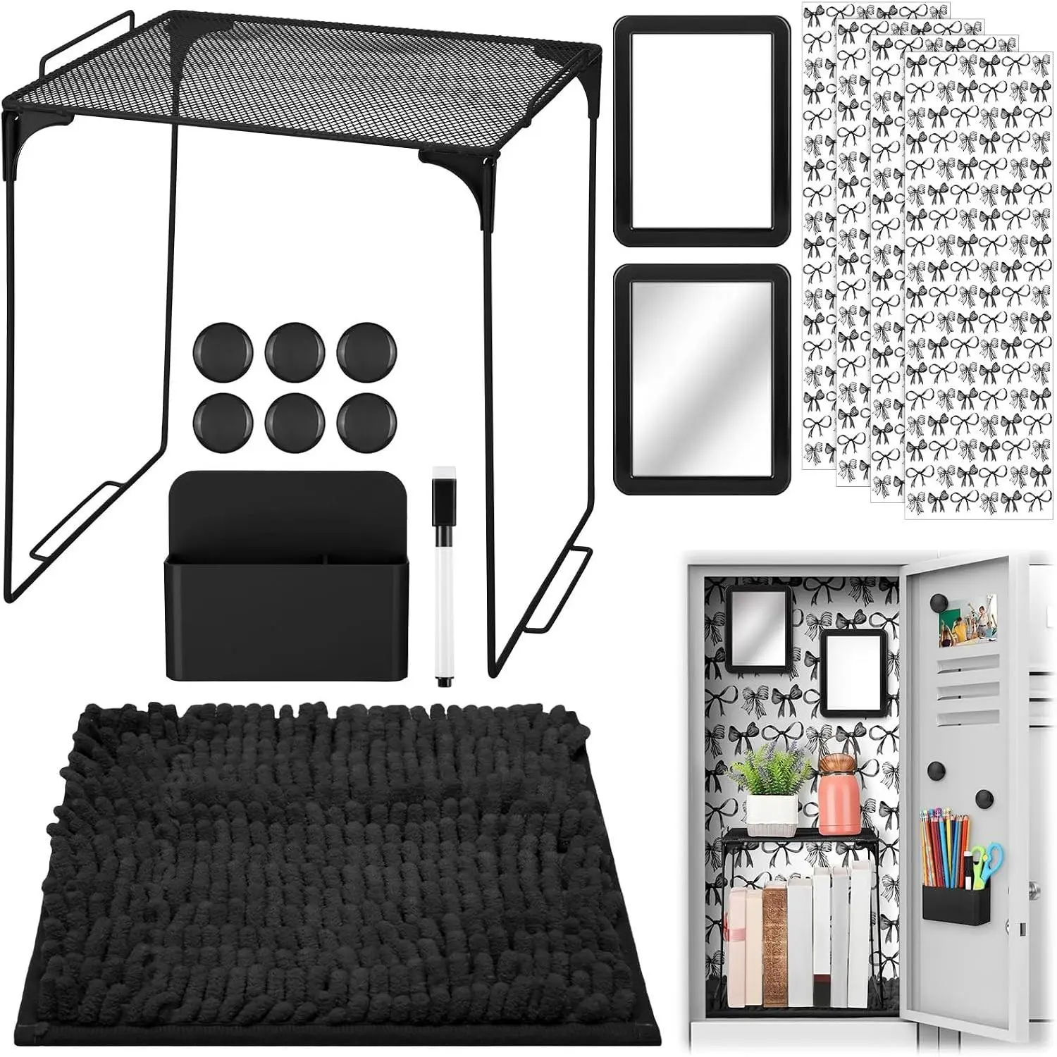 16 Pcs Locker Accessories for Girls Locker Decor, Black, Puffy