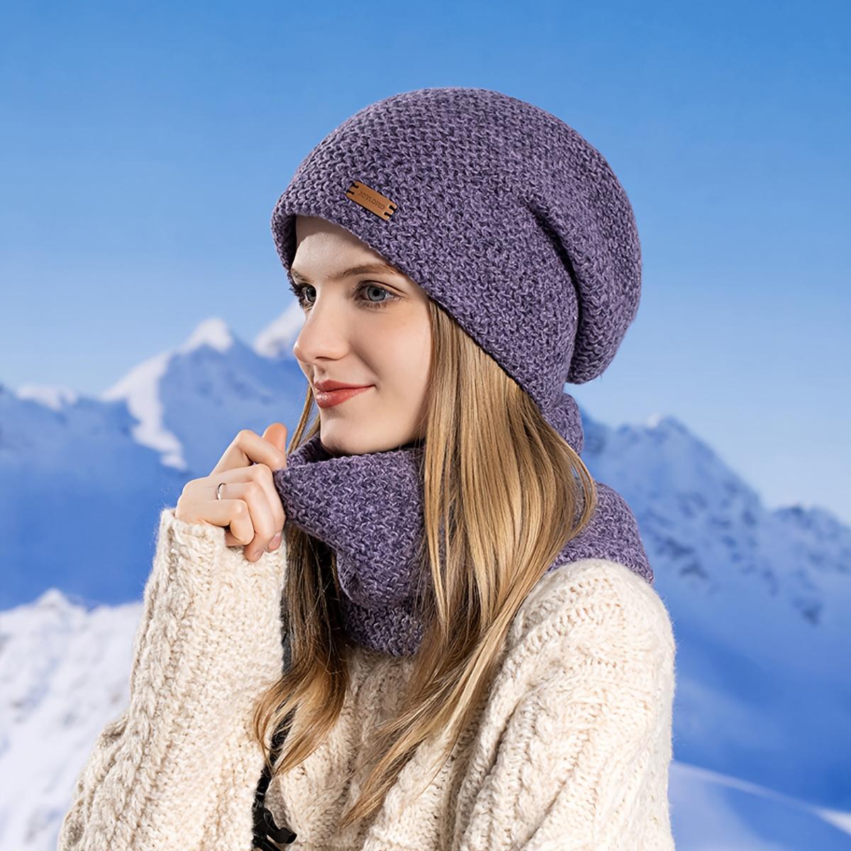 2pcs Women's Winter Hat & Neck/Elastic Ear Protection Beanie/Stackable Hats for Outdoor Activities (Hiking, Cycling, Skiing)/Weather Suitable for New Year & Holiday