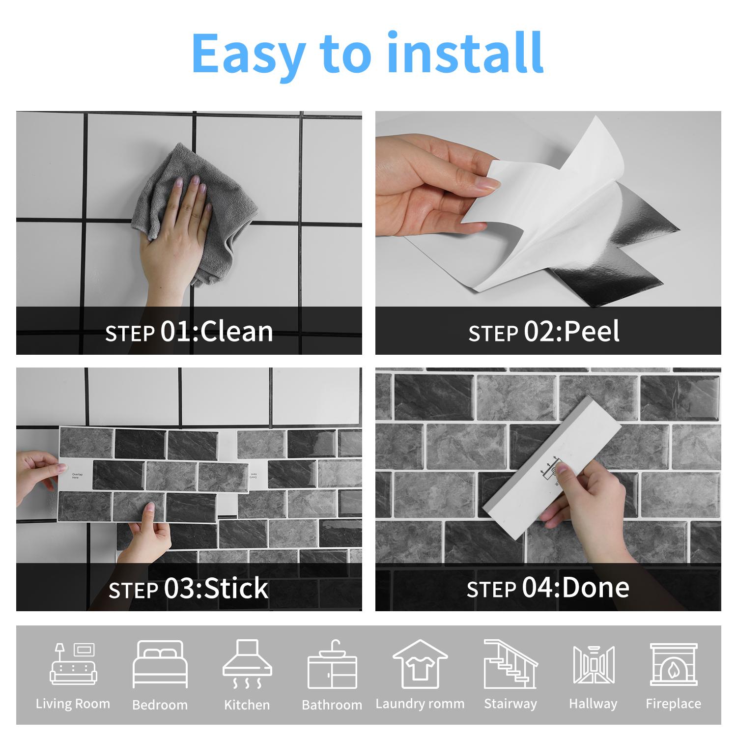 3D Peel and Stick Backsplash Tile, Black White Marble Design Self-adhesive Kitchen & Bathroom Backsplash Wall Sticker, DIY Wall Decoration, Marble Pattern Wallpaper