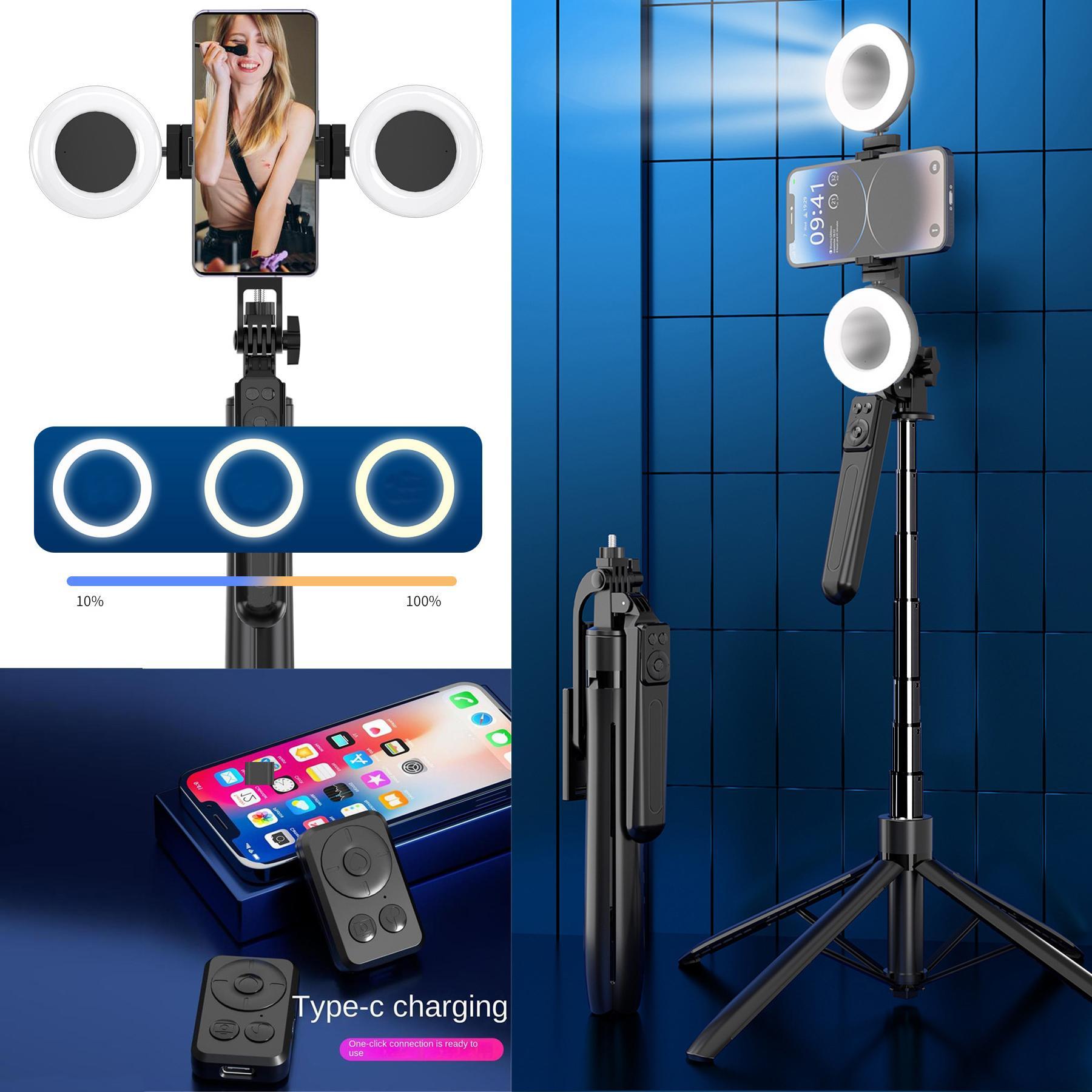 70-inch Selfie Stick Tripod with 2 Fill Lights, Portable Foldable Selfie Stick Tripod with Wireless Remote Control, Smart Shooting Phone Stand for Video Vlog Live Stream, Travel Tripod