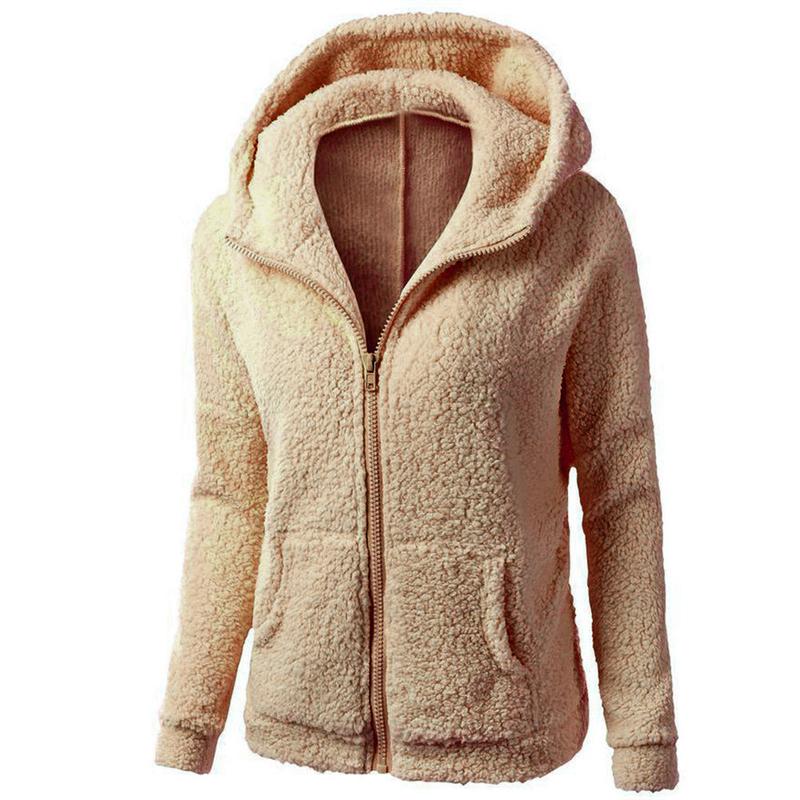 BIGWIG women's zipper hooded plush jacket with zipper pockets and lightweight fleece lining, winter warm fleece zipper jacket, cotton jacket, plush sweatshirt, autumn and winter lambskin women's hooded pullover cold-proof jacket