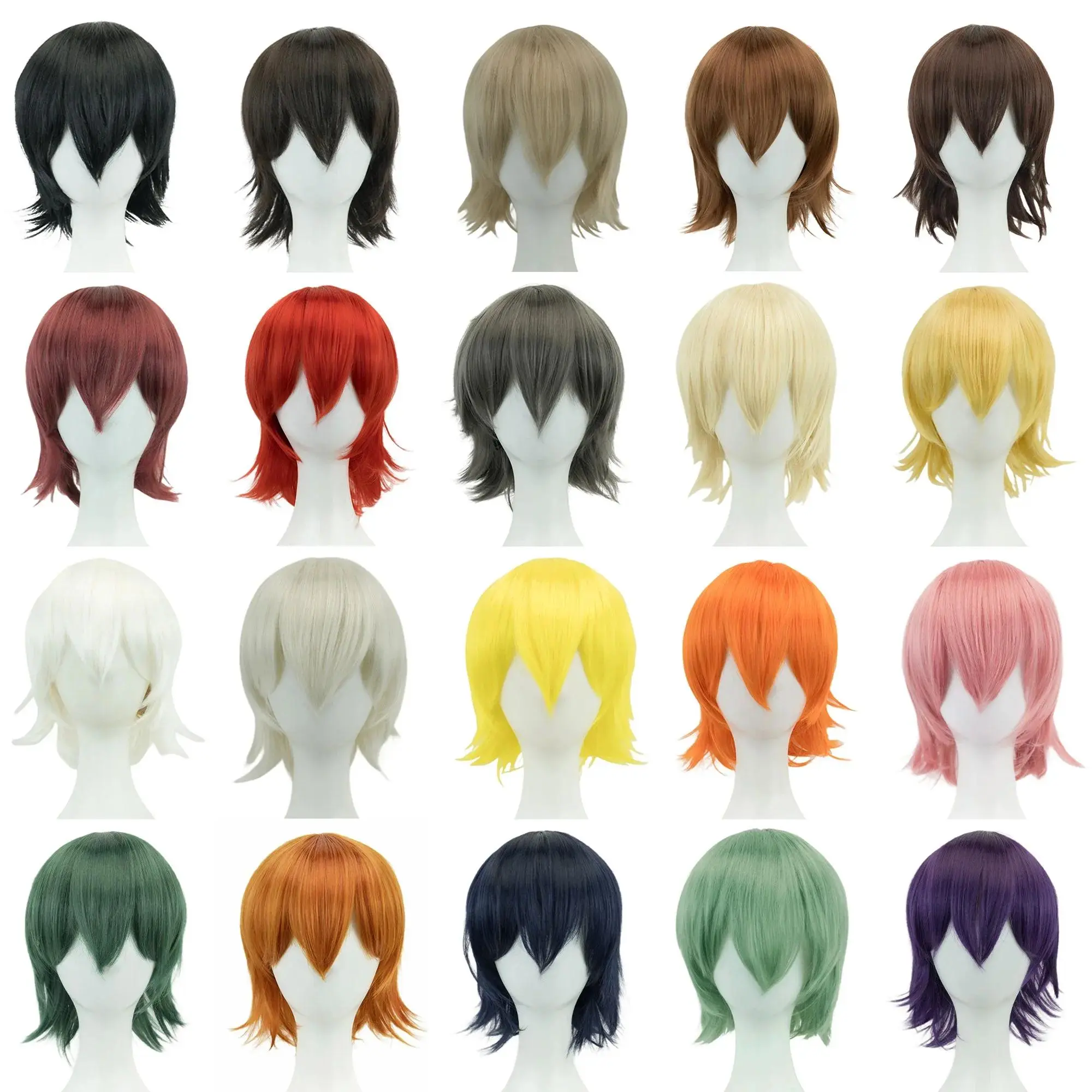 Synthetic Unisex 12 Inches Short Cosplay Hair Party Bob Wigs with Bangs Pink Blonde Orange Halloween Costume Lolita Wig