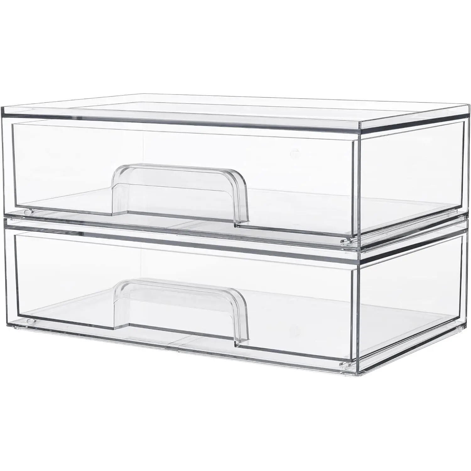 Clear Stackable Storage Drawers, 2 Pack Wide Plastic Organizers with Pull-Out Drawers for Makeup Palettes, Cosmetics, Beauty Supplies, Vanity, Cabinet and DeskGift